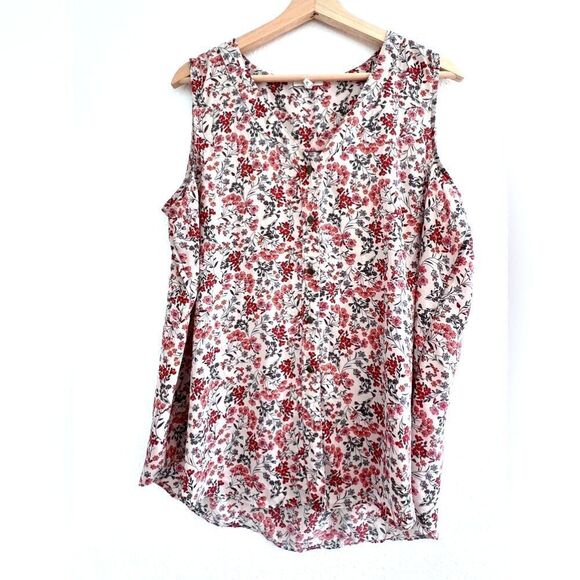 Women's floral pink top sleeveless V neck front romantic style bottom size XL - Picture 1 of 8